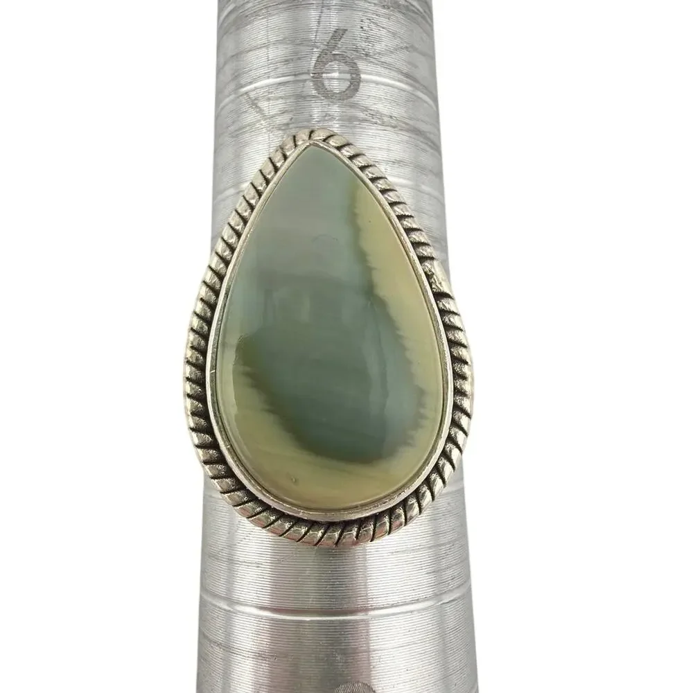 Teardrop Imperial Jasper Twisted Rope Sterling Silver Statement Ring Size 7.5